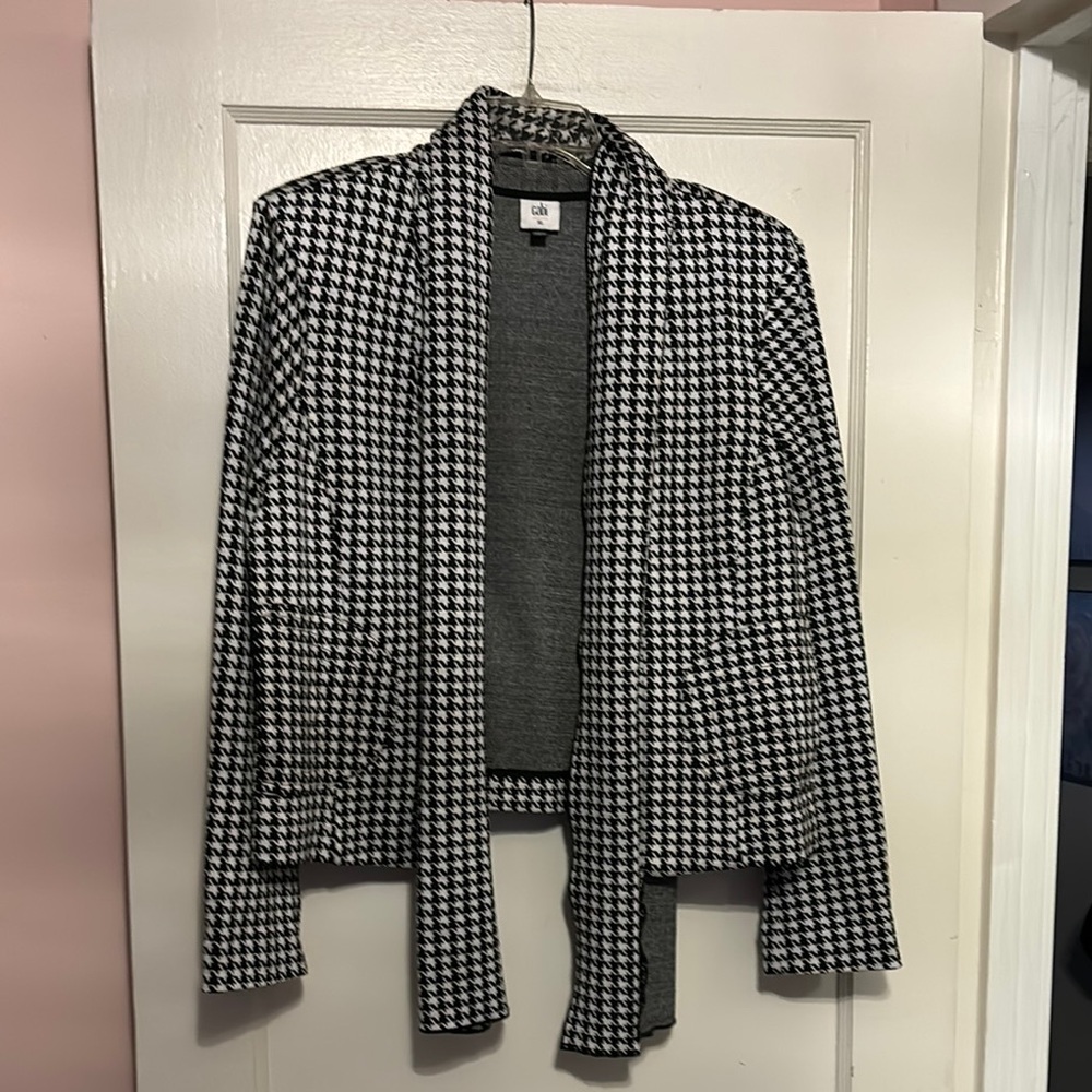 Cabi Houndstooth Open Front Jacket - Black And Wh… - image 1